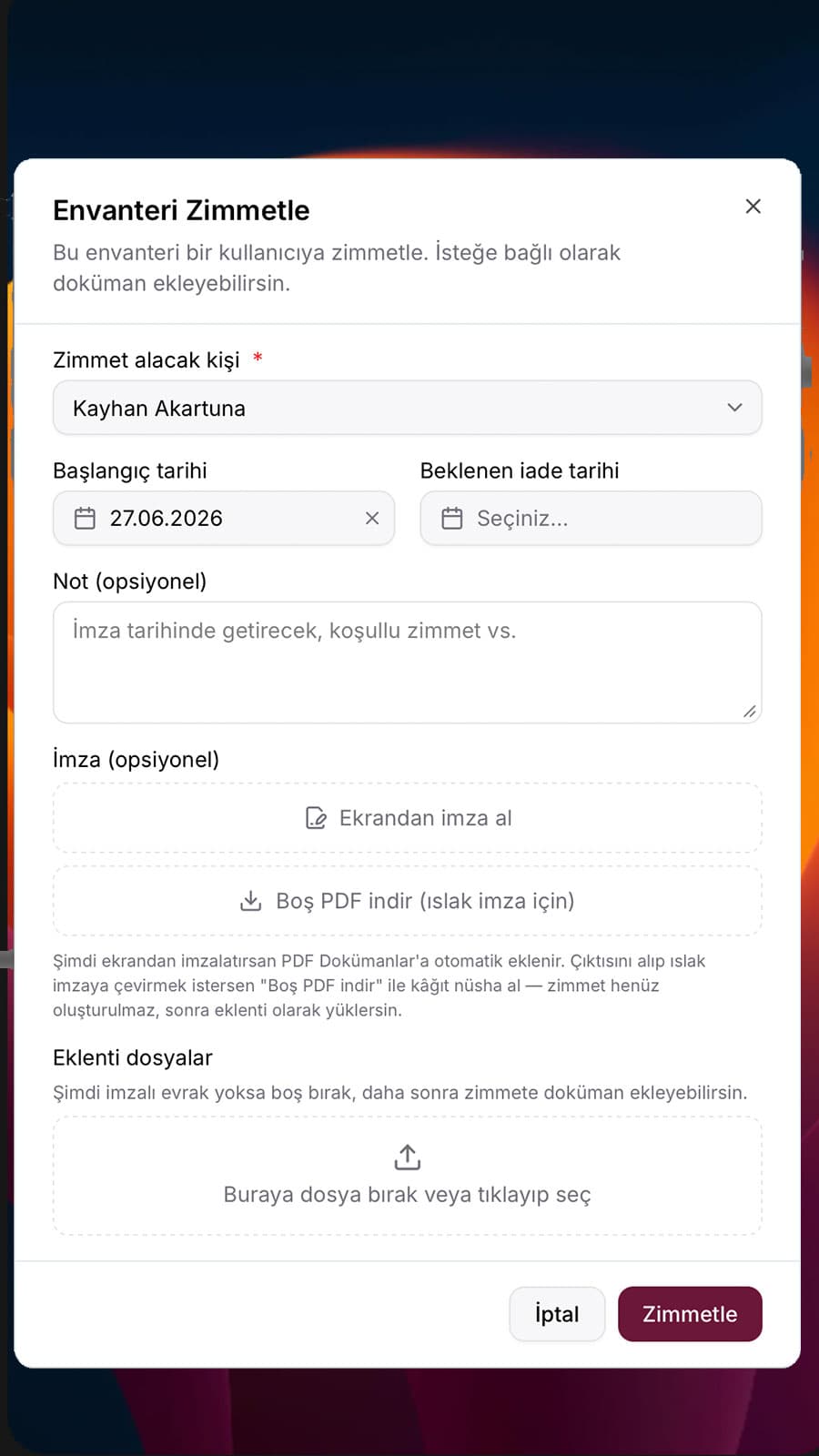 Anında zimmetle